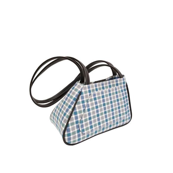 Sophia Asymmetrical Small Tote in Bijou Blue and Gray Cotton Twill Plaid - Picture 2 of 4